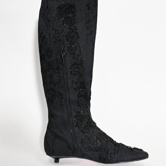 Vintage Christian Lacroix Knee High Boots with Kitten Hill Black Size 38 - Picture 4 of 7